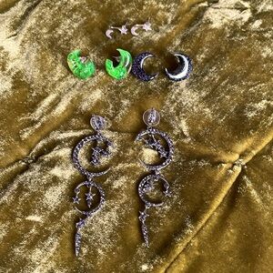 Moon star earrings boho hippie festival mod fashion jewelry